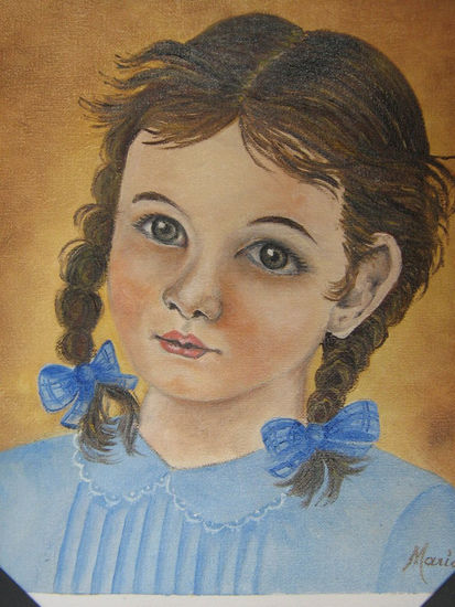 Niña con trenzas Oil Canvas Portrait