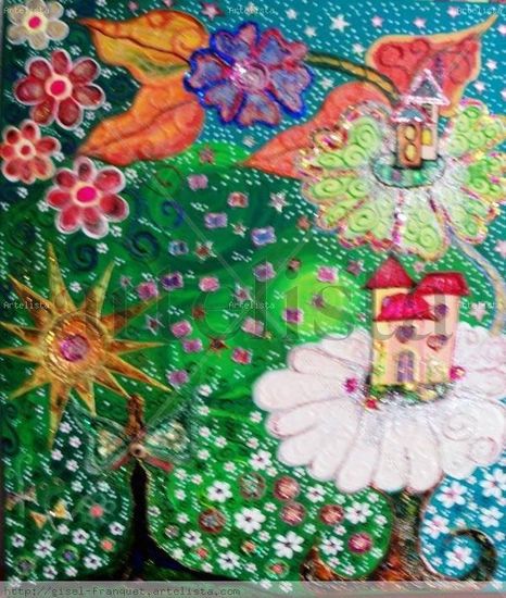 " UN  MUNDO DE LIBÉLULAS " Mixed media Canvas Landscaping