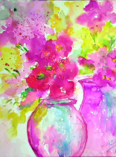 JARRONES  CON FLORES Watercolour Paper Floral Painting