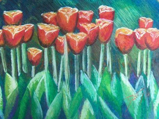 Tulipanes Pastel Canvas Floral Painting