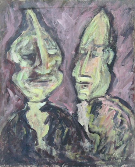 Dos personajes anónimos, (Two anonymous characters) Acrílico Lienzo Retrato