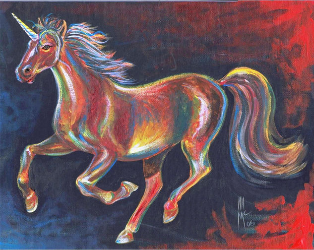unicornio de fuego. johnny mcdonald pintor hondureño contemporaneo Acrylic Canvas Animals