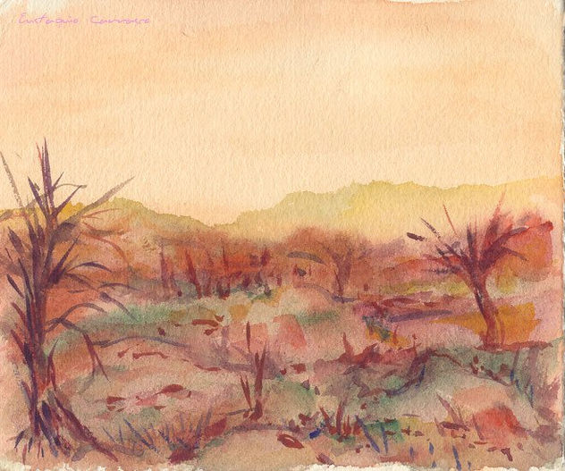 Paisaje de invierno con dos árboles secos