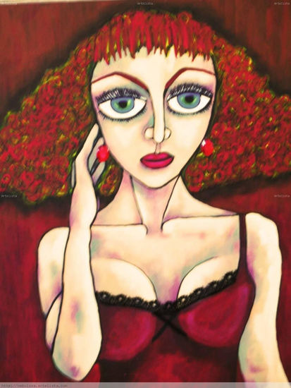 "Mujer vestida de rojo" Acrílico Lienzo Retrato