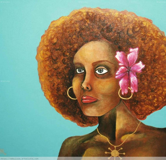 "Africa Mujer Flor" Acrílico Lienzo Retrato