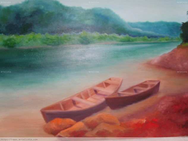 Botes en el Río Oil Canvas Landscaping