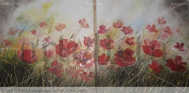 "Amapolas al viento" Oil Canvas Floral Painting