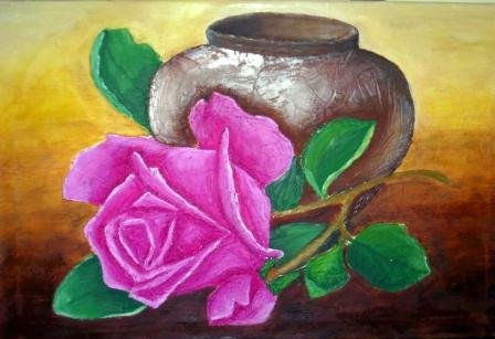 UNA ROSA Y UN CACHARRO Oil Canvas Floral Painting