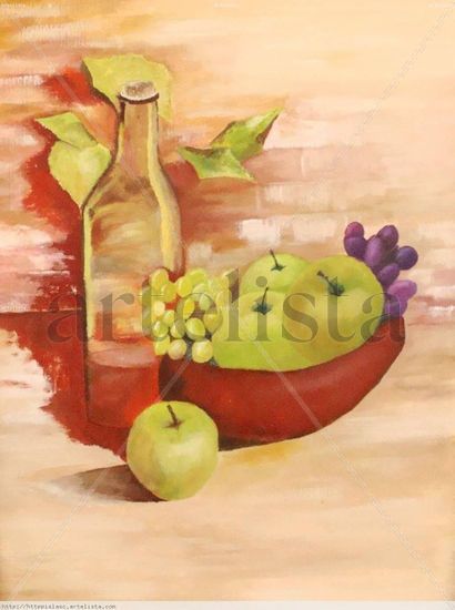 BODEGON UVAS Y MANZANAS Oil Paper Still Life Paintings