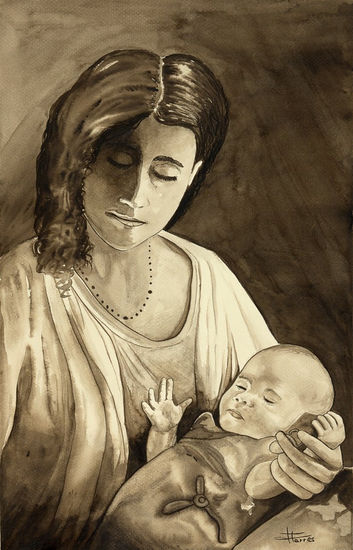 Maternidad Watercolour Paper Portrait