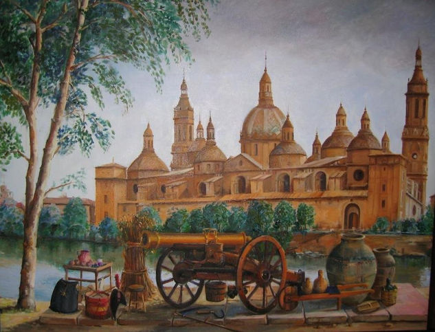 Los Sitios de Zaragoza Oil Canvas Landscaping