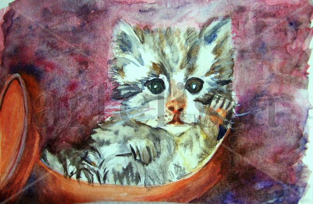 Gatito escondido Watercolour Paper Animals