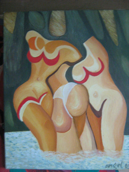 Tres musas en el agua Oil Canvas Nude Paintings