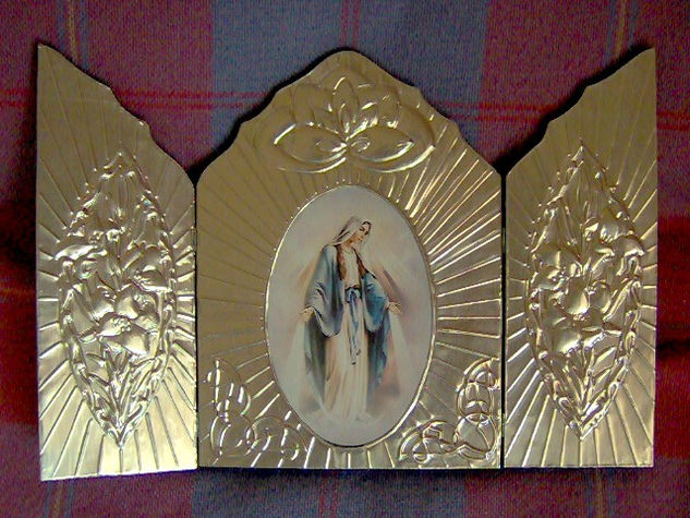 Triptico  de la Virgen La Milagrosa Decoración Metal