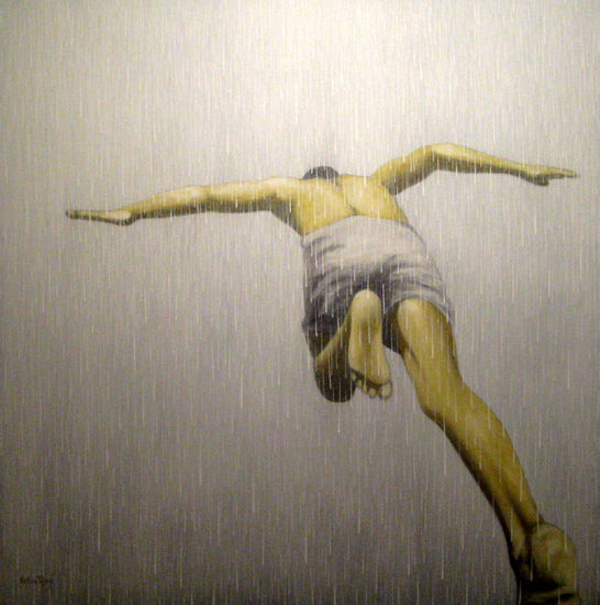 Volando bajo la lluvia Acrylic Canvas Figure Painting