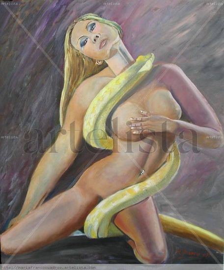 Eva y la serpiente Óleo Tabla Desnudos