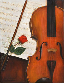 Violin con rosa roja.