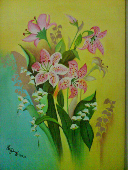 Lirios Oil Textile Floral Painting