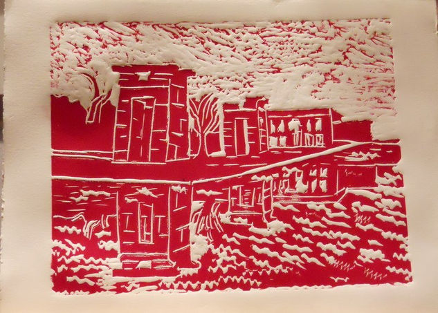 Templo de Debod 1 (rojo) Linograbado