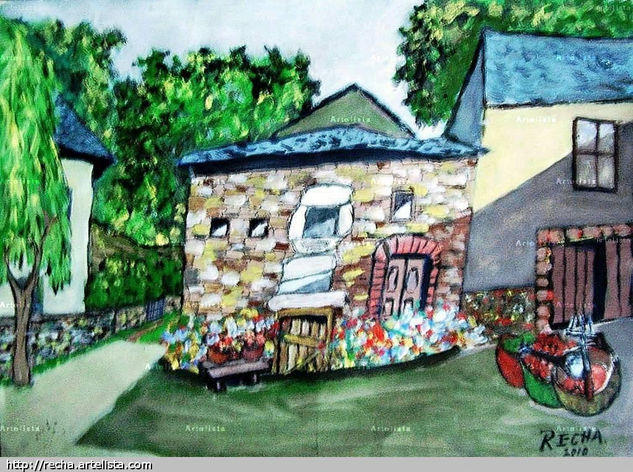 CASA BERCIANA CON FLORES Acrylic Card Landscaping