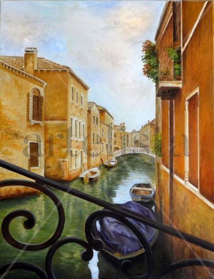 Un canal de Venecia. Óleo Lienzo Paisaje