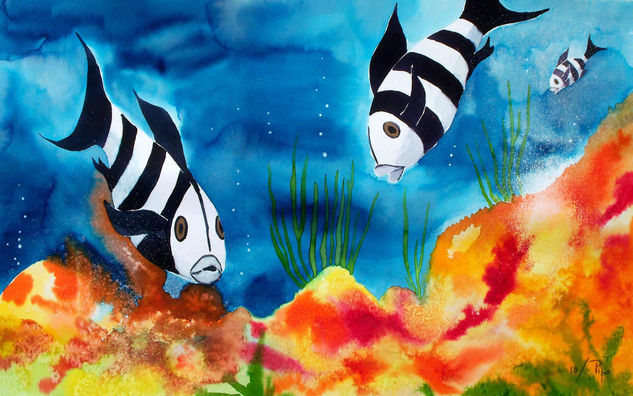 peces en pijama Watercolour Paper Marine Painting