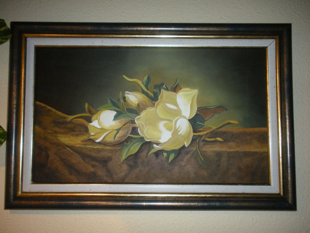 magnolias sobre lienzo