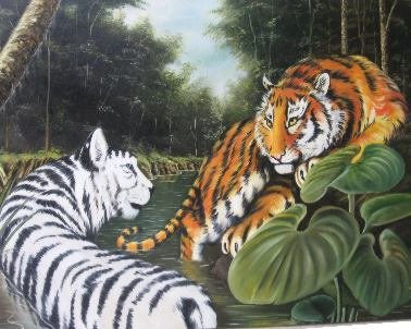 DOS TIGRES Óleo Lienzo Paisaje