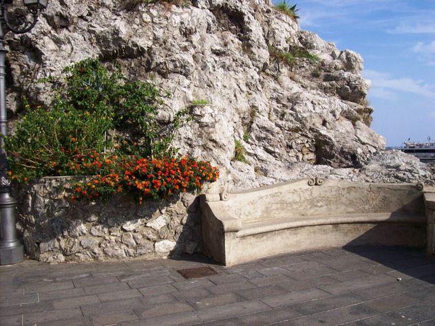 Banco y rocas en flor (Amalfi-Italia)