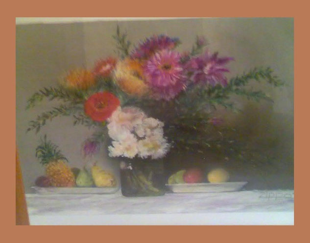 Bodegon con flores Pastel Paper Still Life Paintings