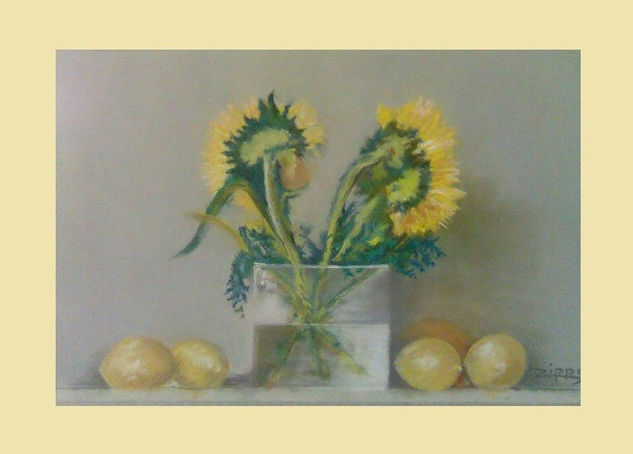 Los girasoles Pastel Paper Floral Painting