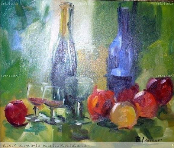 botellas y frutas