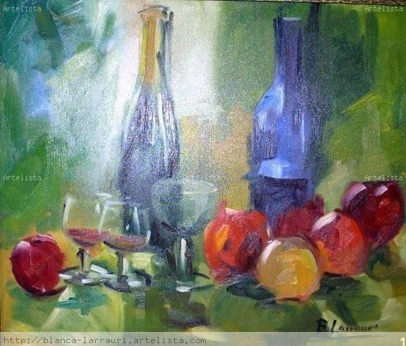 botellas y frutas Oil Canvas Still Life Paintings