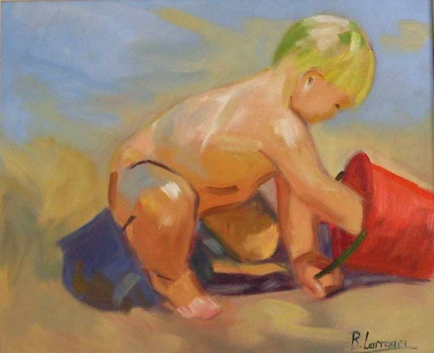 niño en la playa Oil Canvas Marine Painting