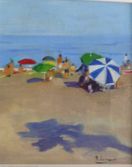 sombrillas en la playa Oil Canvas Marine Painting