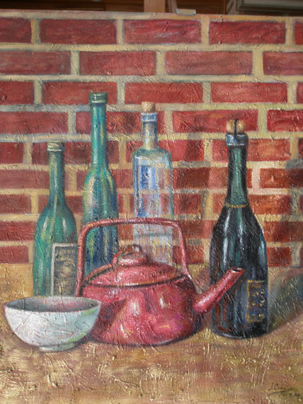 Botellas y cafetera