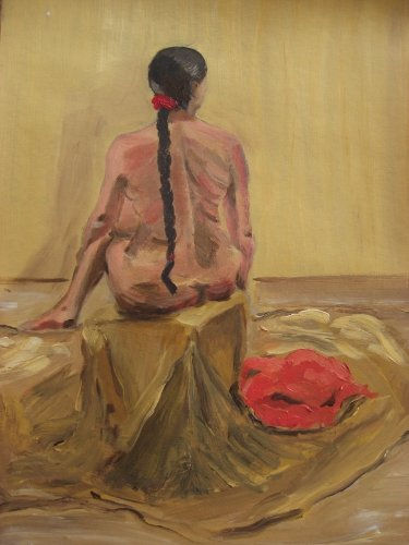 Mujer sentada con trenza