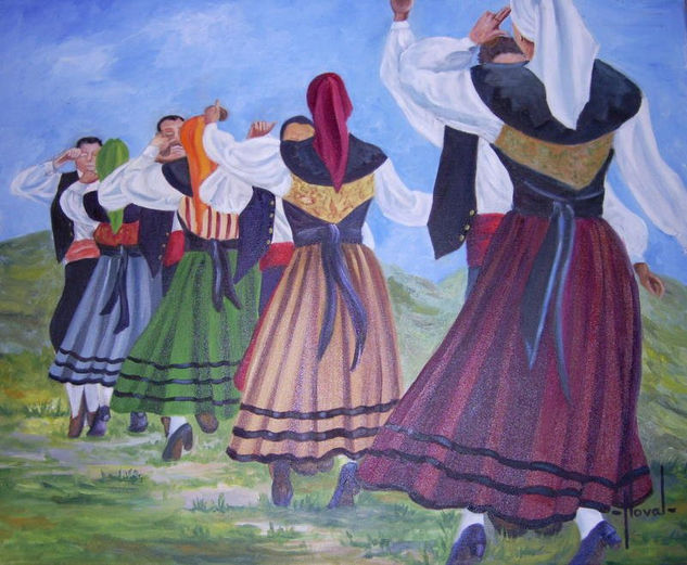 DANZA ASTURIANA Oil Canvas Figure Painting