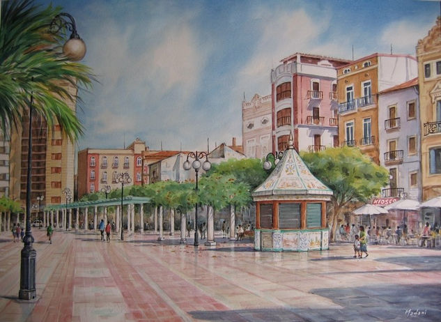 la Plaza Mayor de alzira  valencia Acuarela Papel Paisaje