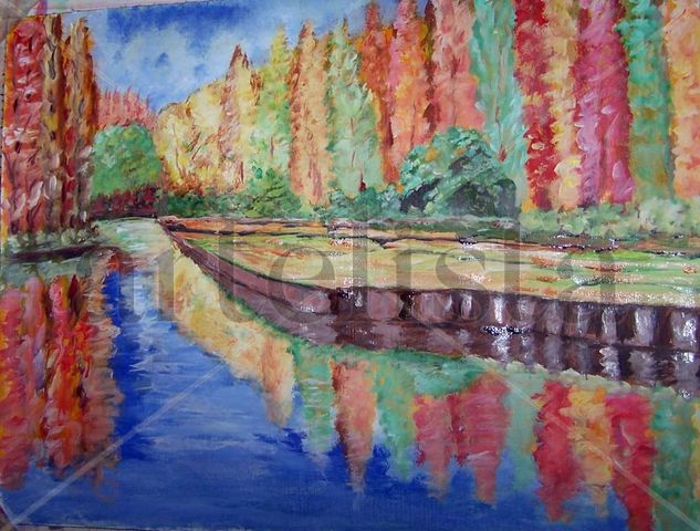 Otoño en el rio Acrylic Canvas Landscaping