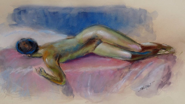 desnudo femenino pastel y acuarela