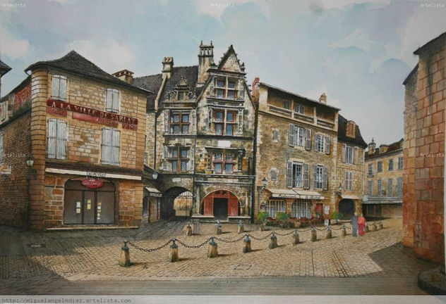 Dibujo a la pluma y acuarela de SARLAT (FRANCIA)