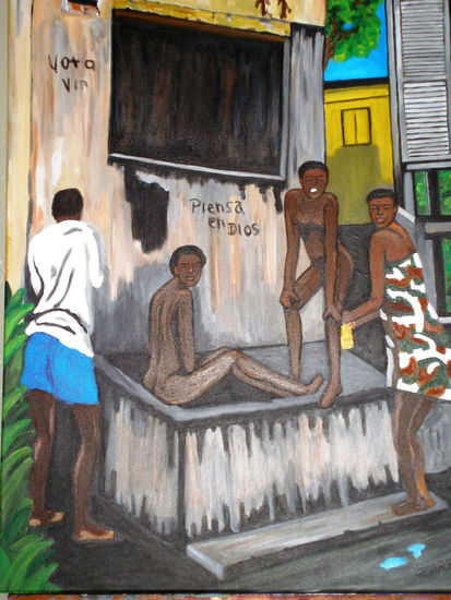 Bath Day Acrylic Canvas Figure Painting