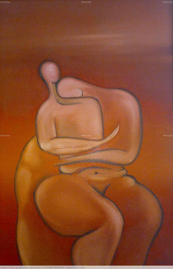 Amantes en rojo Óleo Lienzo Figura