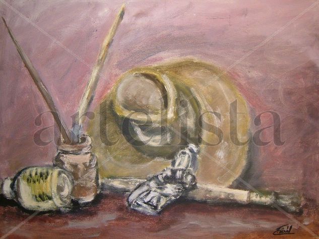 Sombrero y pinceles Oil Canvas Still Life Paintings