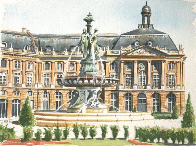 La plaza de la Bolsa en Burdeos Watercolour Paper Landscaping