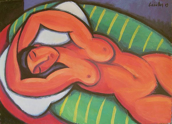 Desnudo Rojo Gouache Cartulina Paisaje