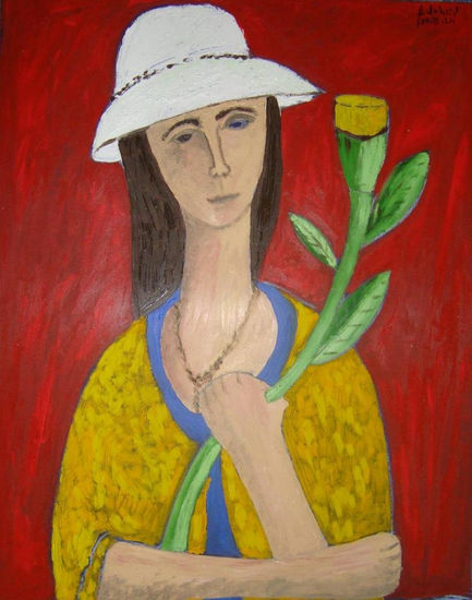 Mujer con sombrero y flor Oil Canvas Landscaping