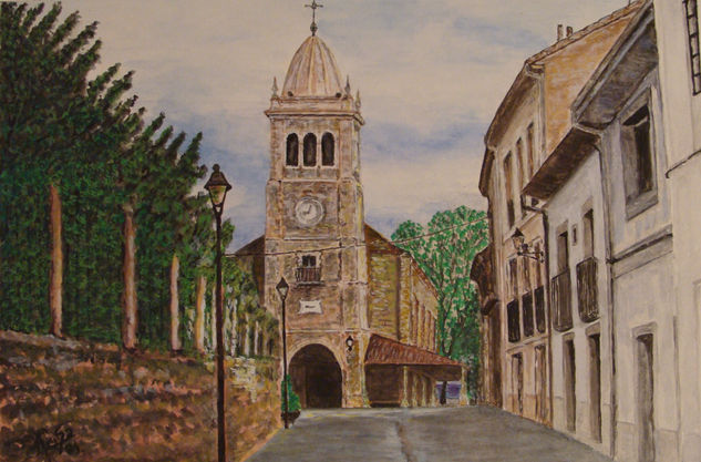 Iglesia de Luanco (Asturias) Acuarela Papel Paisaje