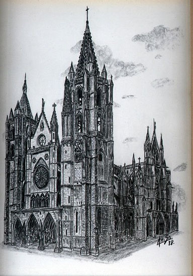 Catedral de León Pencil (Black) Paper Landscaping